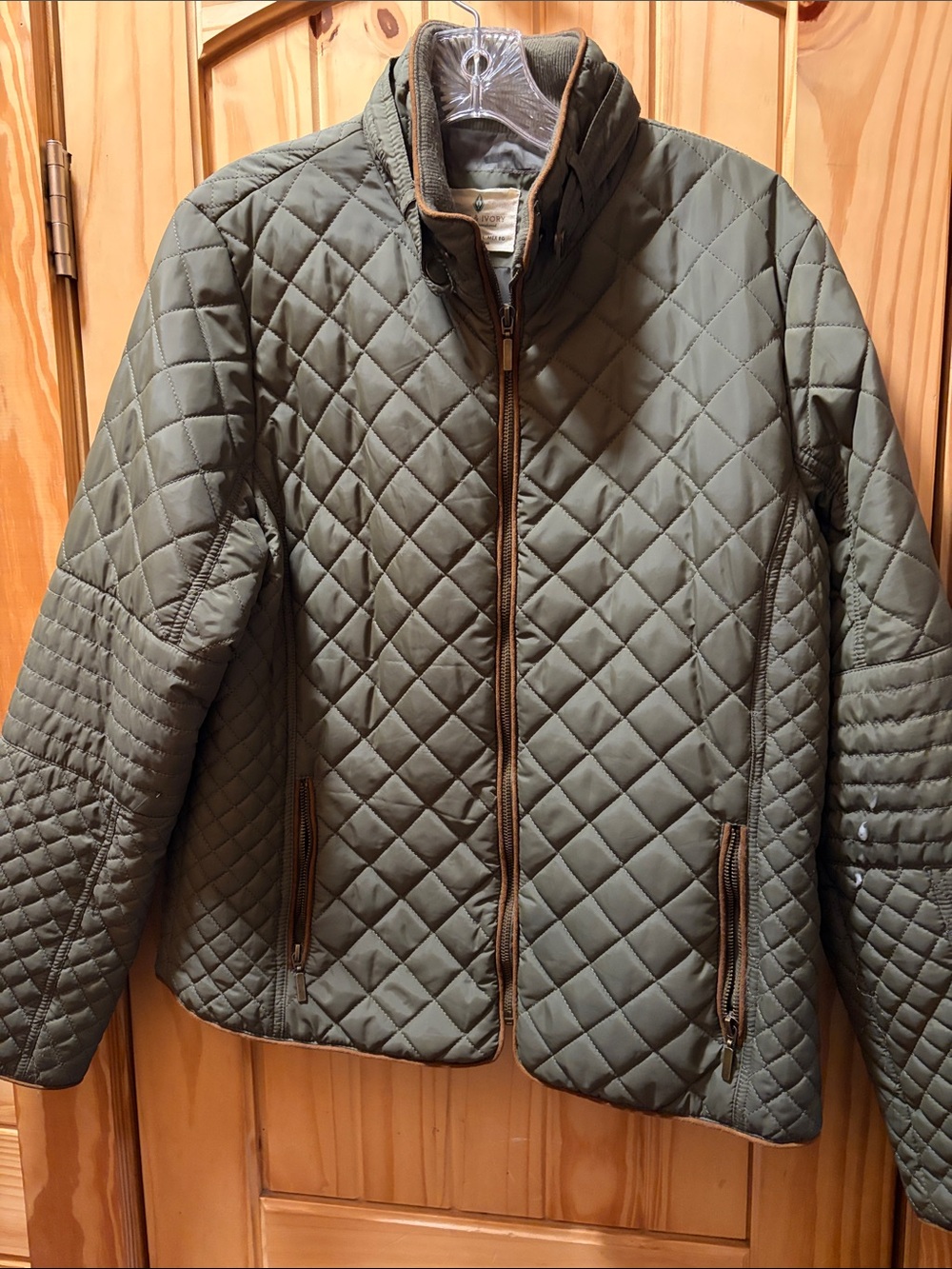 Quilted Olive Green Zip-Front Jacket